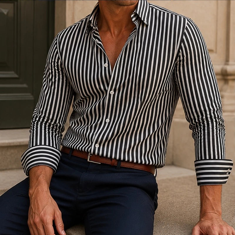 Osborne Stripe Button Shirt - Black - striped shirt - Brondals - Image 3