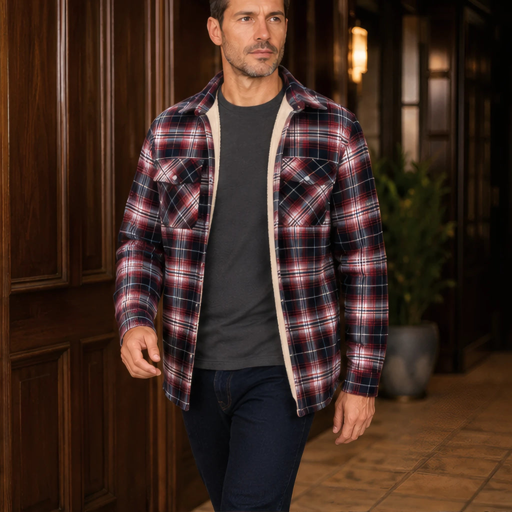 Oscar Sherpa-Lined Check Jacket - Red - Catalog Group: Clothing - Brondals - Image 2