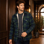 Oscar Sherpa-Lined Check Jacket - Green - Catalog Group: Clothing - Brondals - Image 2