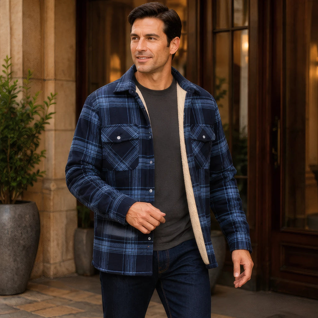 Oscar Sherpa-Lined Check Jacket - Navy Blue - Catalog Group: Clothing - Brondals - Image 2