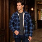 Oscar Sherpa-Lined Check Jacket - Navy Blue - Men's Clothing > Outerwear > Sherpa-Lined Check Jackets - Brondals - Image 1