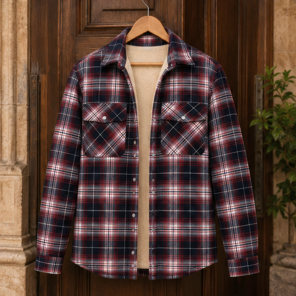 Oscar Sherpa-Lined Check Jacket - Red - Department: Men - Brondals - Image 3