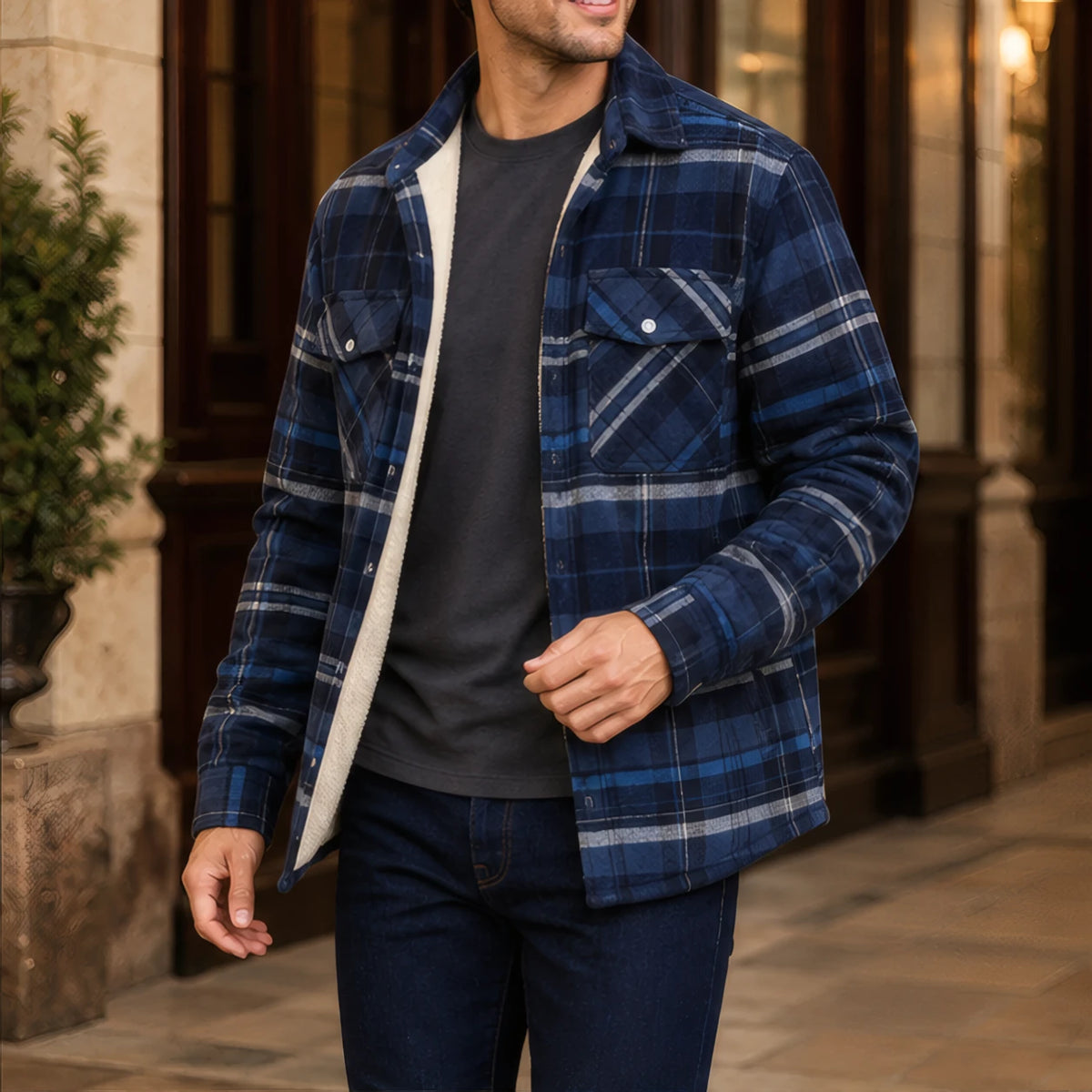 Oscar Sherpa-Lined Check Jacket - Blue Gray - Catalog Group: Clothing - Brondals - Image 2