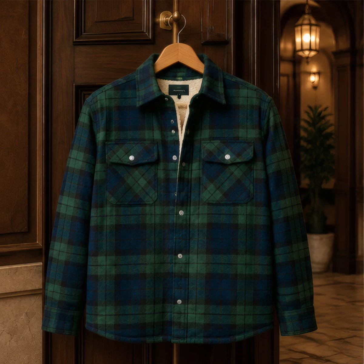 Oscar Sherpa-Lined Check Jacket - Green - Department: Men - Brondals - Image 3