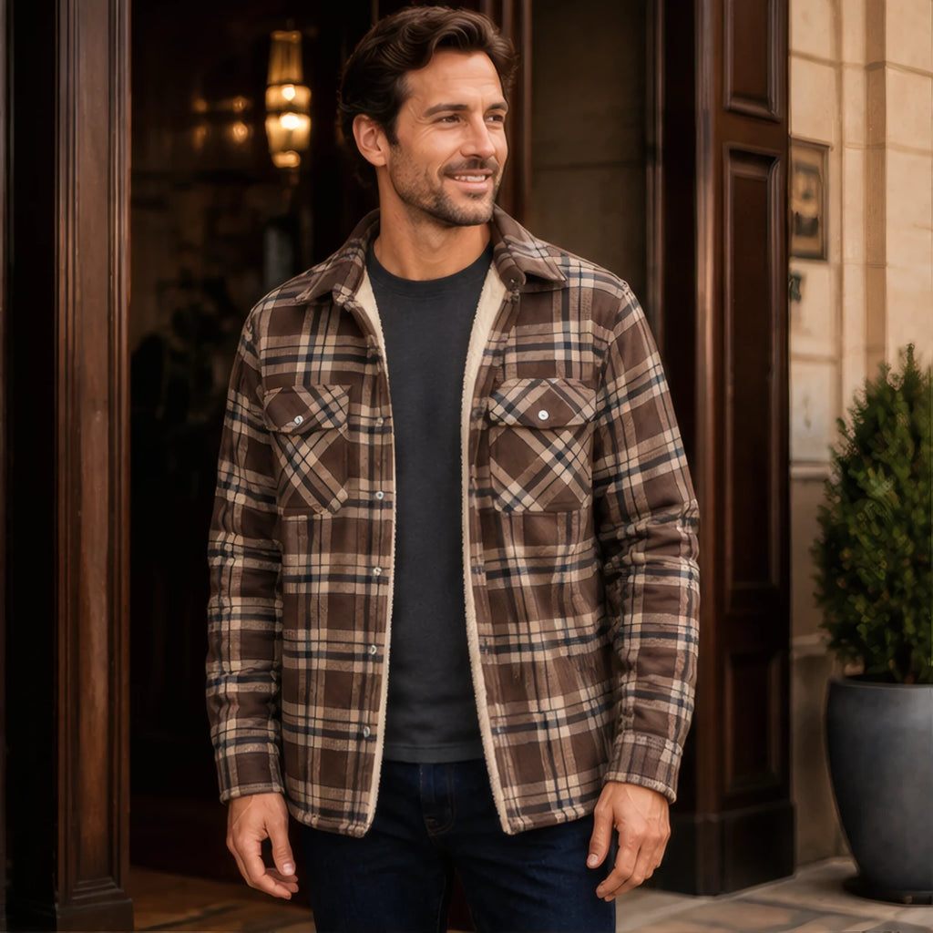 Oscar Sherpa-Lined Check Jacket - Khaki - Men's Clothing > Outerwear > Sherpa-Lined Check Jackets - Brondals - Image 1