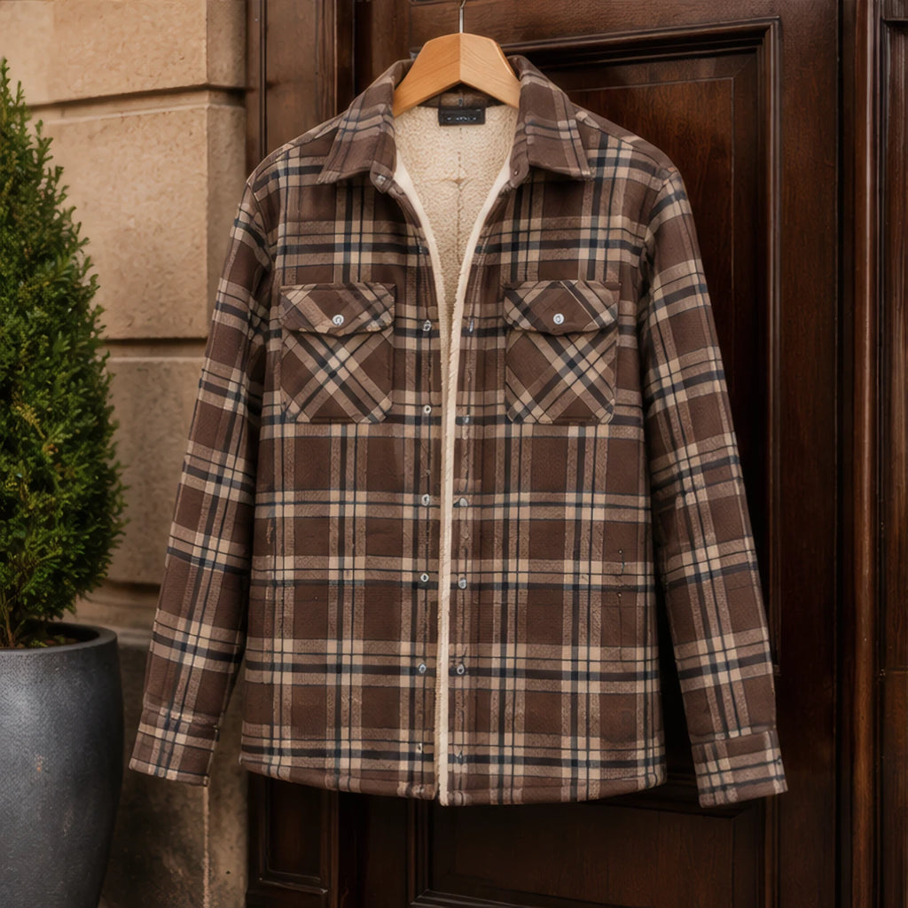 Oscar Sherpa-Lined Check Jacket - Khaki - Department: Men - Brondals - Image 3