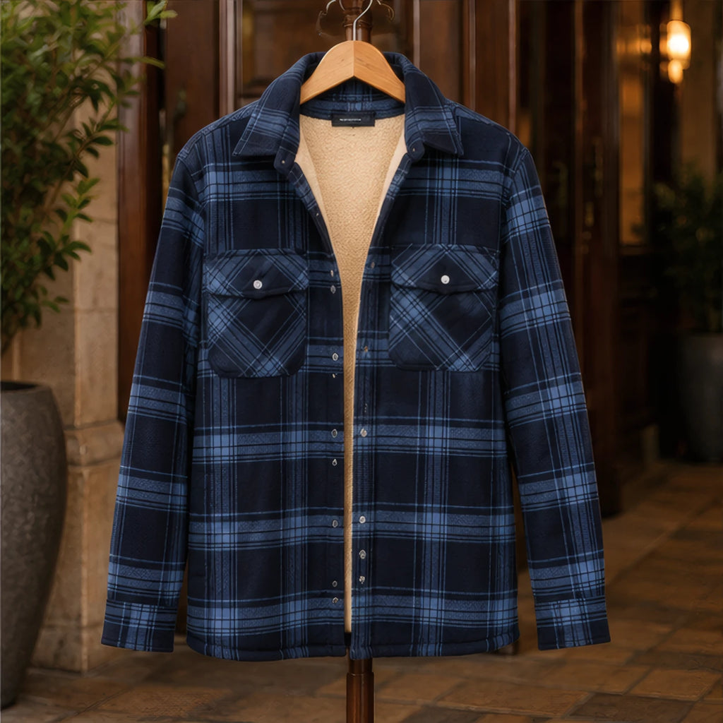 Oscar Sherpa-Lined Check Jacket - Navy Blue - Department: Men - Brondals - Image 3