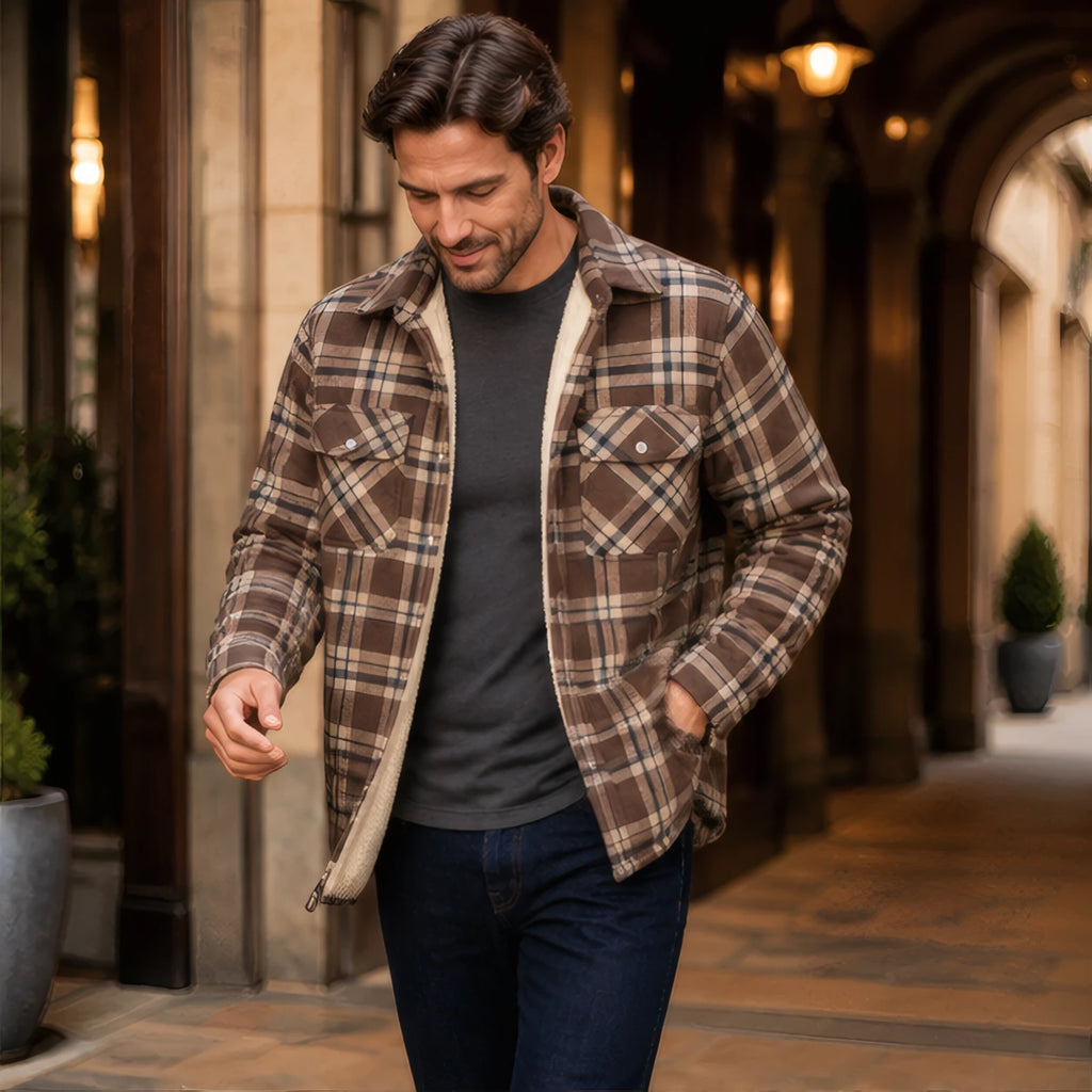 Oscar Sherpa-Lined Check Jacket - Khaki - Catalog Group: Clothing - Brondals - Image 2