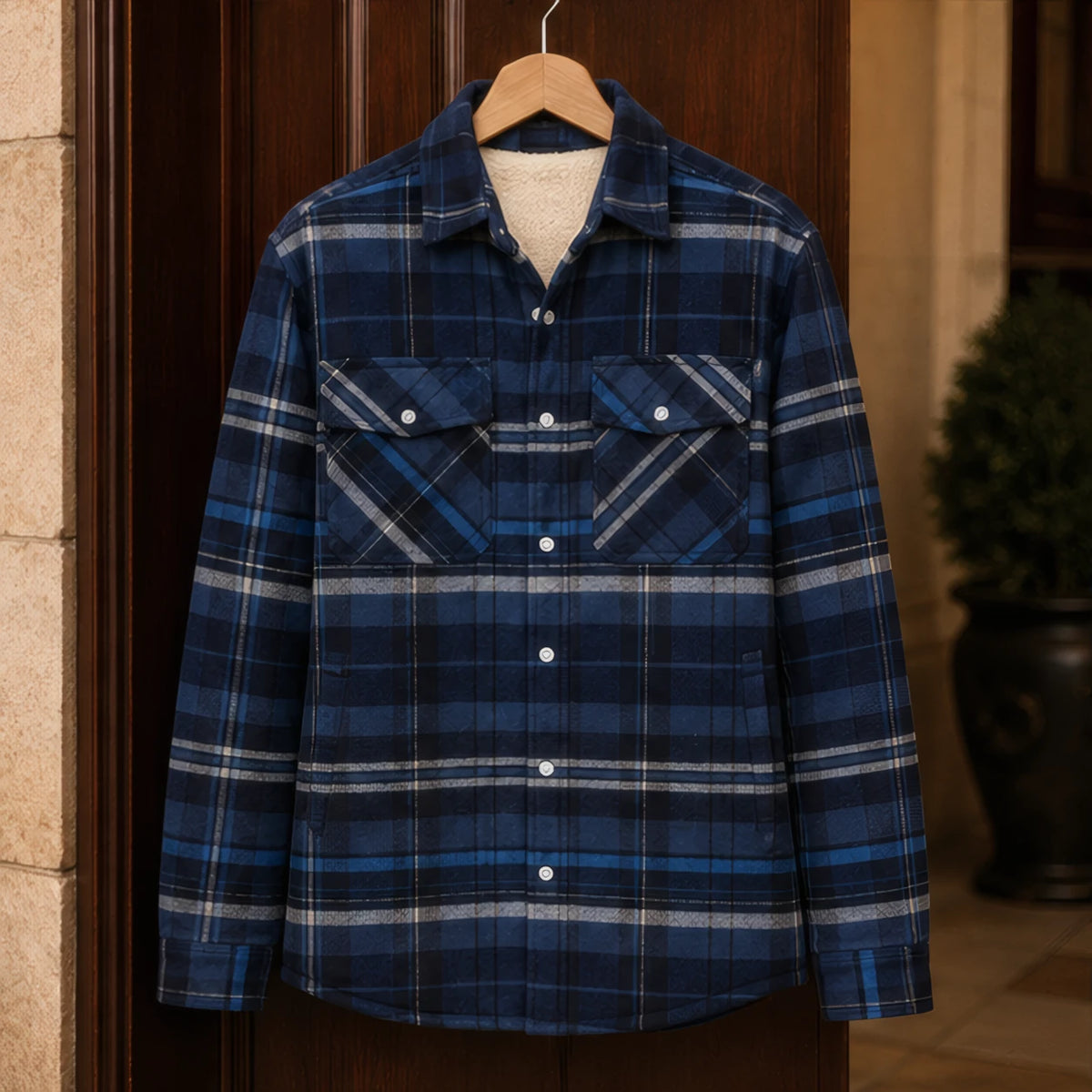 Oscar Sherpa-Lined Check Jacket - Blue Gray - Department: Men - Brondals - Image 3