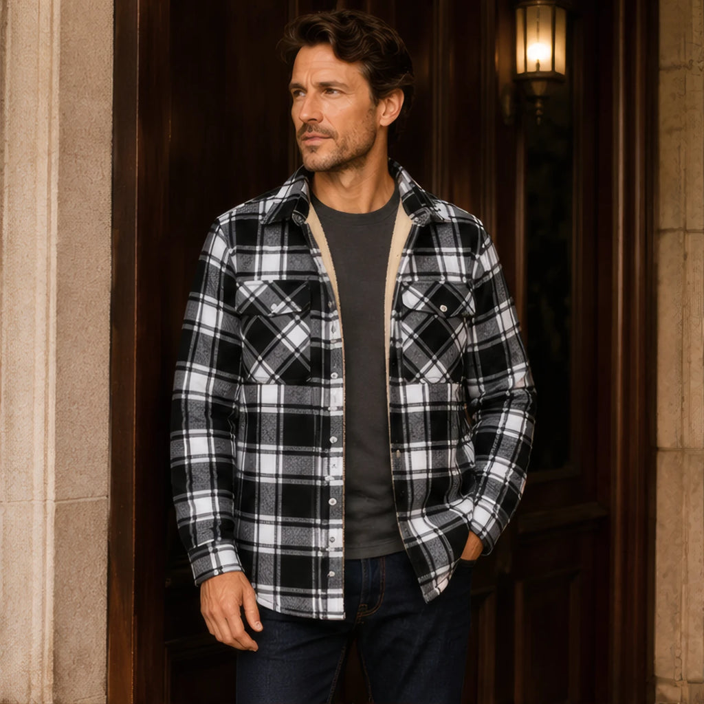 Oscar Sherpa-Lined Check Jacket - Black - Men's Clothing > Outerwear > Sherpa-Lined Check Jackets - Brondals - Image 1