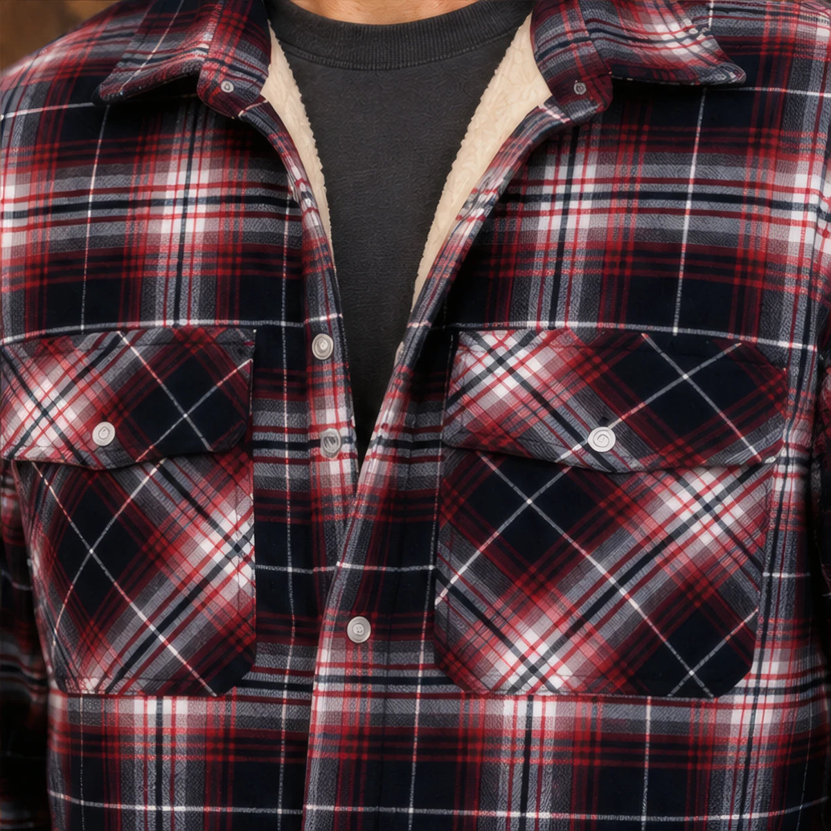 Oscar Sherpa-Lined Check Jacket - Red - Product Type: Jackets - Brondals - Image 4