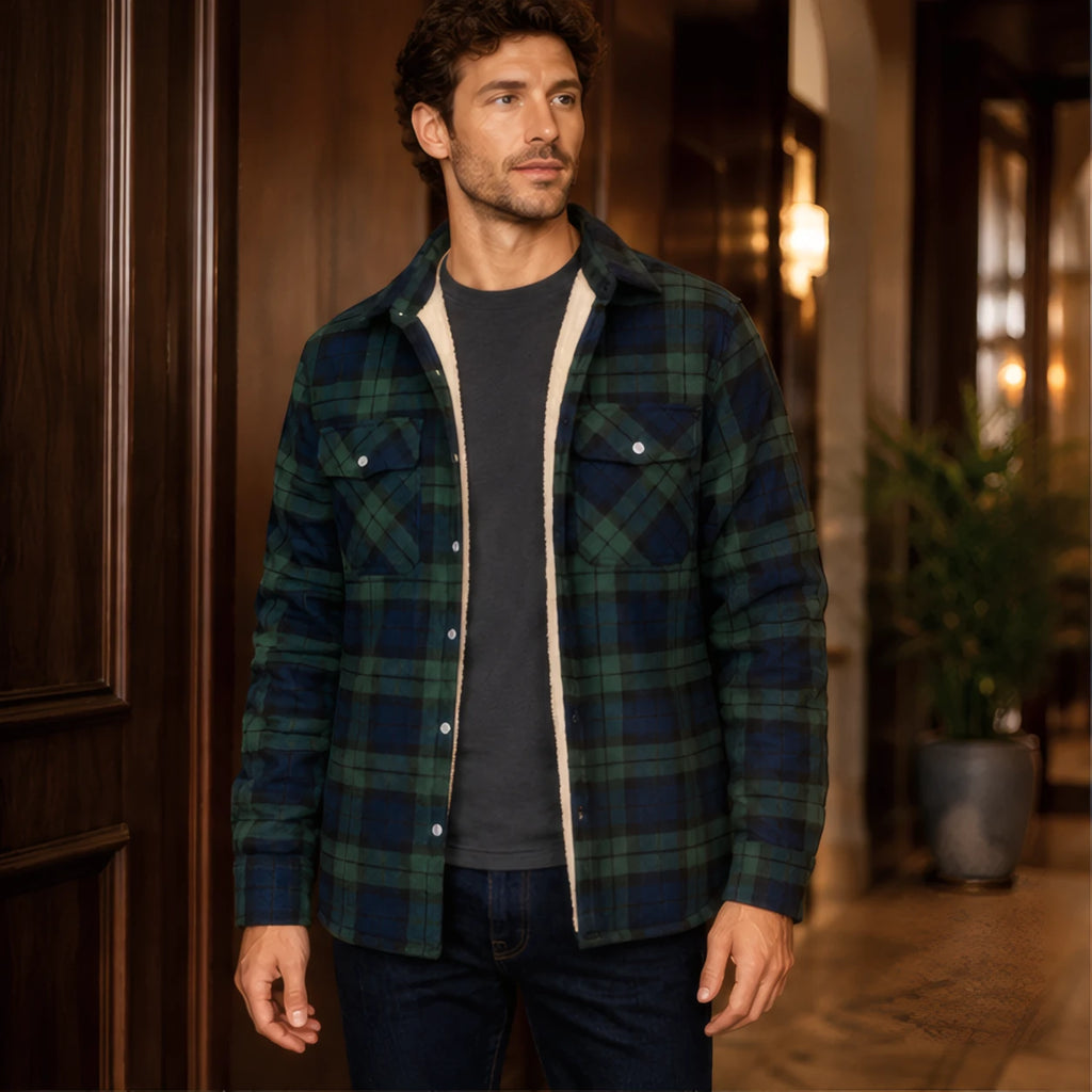 Oscar Sherpa-Lined Check Jacket - Green - Men's Clothing > Outerwear > Sherpa-Lined Check Jackets - Brondals - Image 1