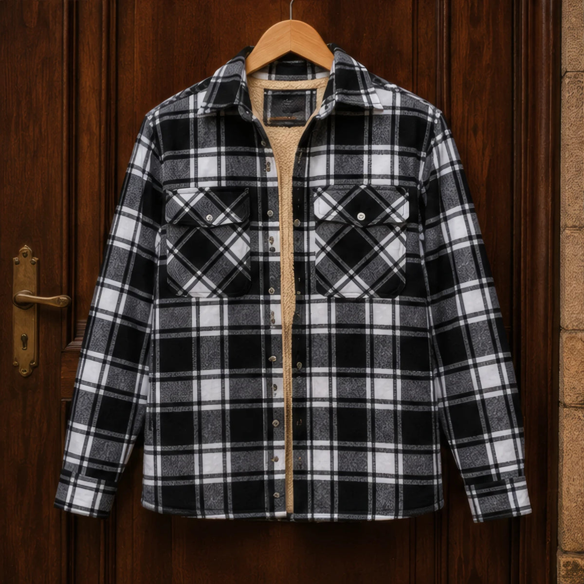 Oscar Sherpa-Lined Check Jacket - Black - Department: Men - Brondals - Image 3