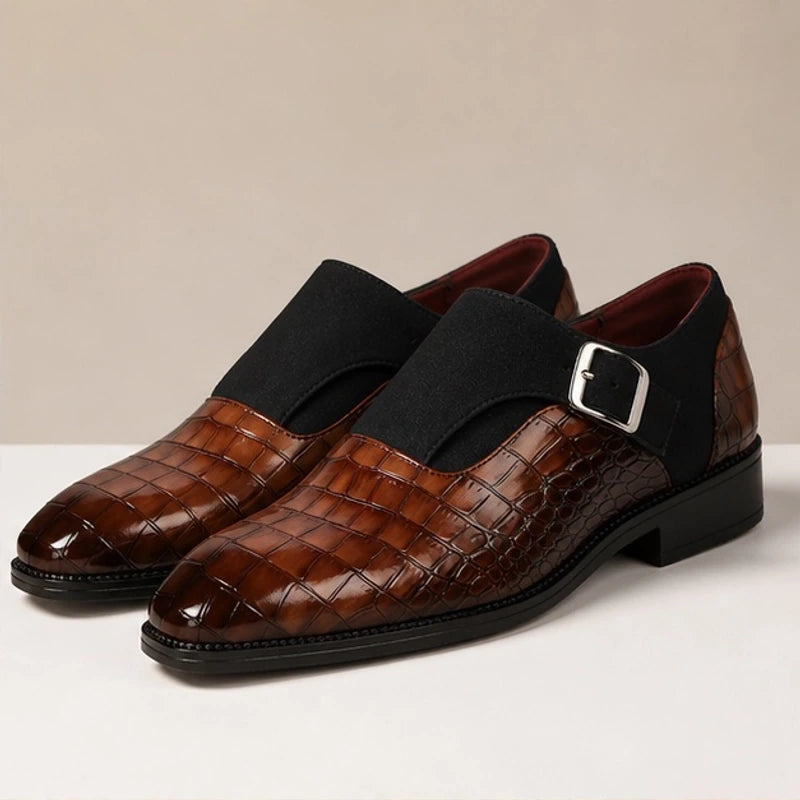 Paxton Croc-Embossed Leather Monk Strap Loafers - Brown - mens shoes - Brondals - Image 2