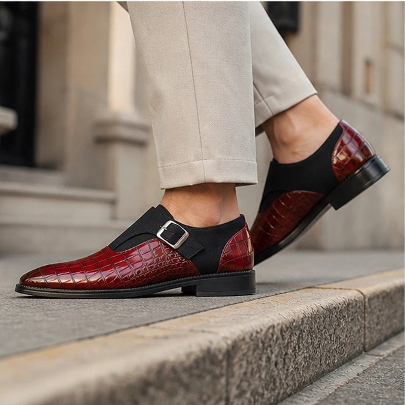 Paxton Croc-Embossed Leather Monk Strap Loafers - Burgundy - Men's Footwear > Monk Strap Loafers - Brondals - Image 4
