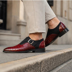 Paxton Croc-Embossed Leather Monk Strap Loafers - Burgundy - Men's Footwear > Monk Strap Loafers - Brondals - Image 4