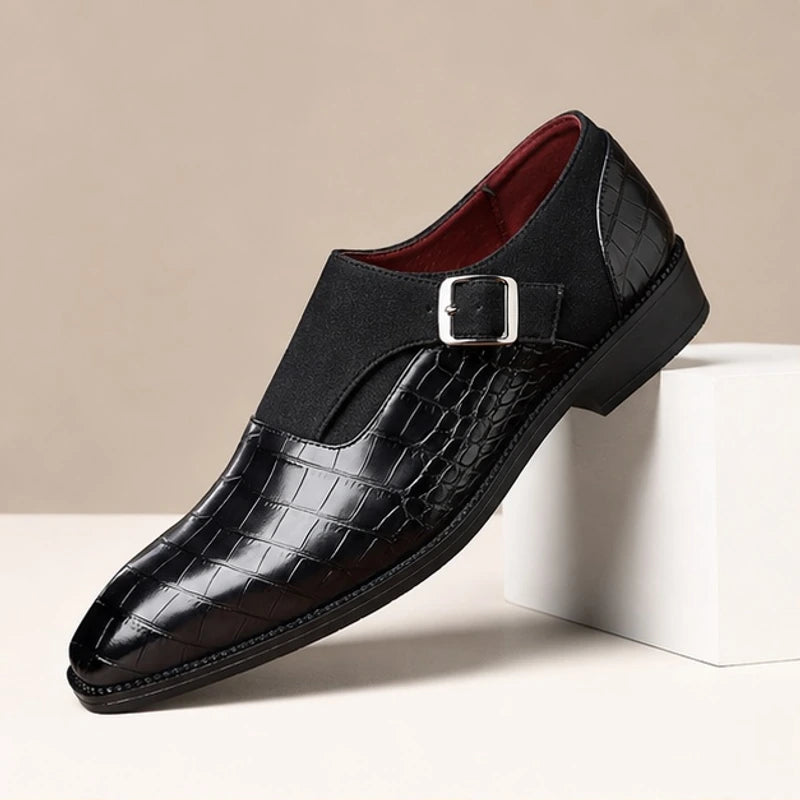 Paxton Croc-Embossed Leather Monk Strap Loafers - Black - Men's Footwear > Monk Strap Loafers - Brondals - Image 1