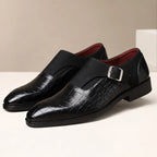 Paxton Croc-Embossed Leather Monk Strap Loafers - Black - mens shoes - Brondals - Image 2