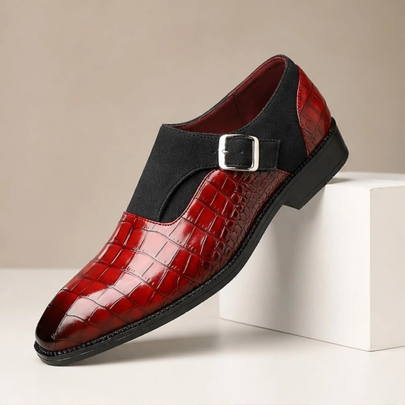 Paxton Croc-Embossed Leather Monk Strap Loafers - Burgundy - Men's Footwear > Monk Strap Loafers - Brondals - Image 1