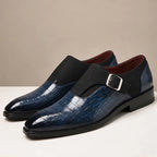 Paxton Croc-Embossed Leather Monk Strap Loafers - Navy - mens shoes - Brondals - Image 2