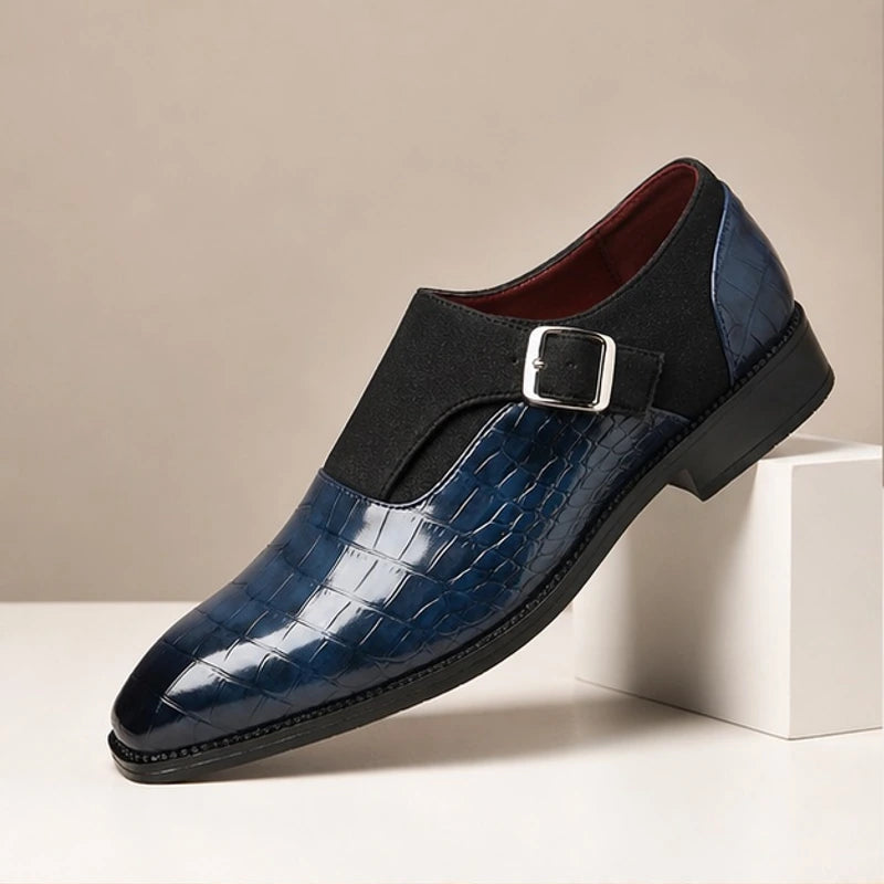 Paxton Croc-Embossed Leather Monk Strap Loafers - Navy - Men's Footwear > Monk Strap Loafers - Brondals - Image 1