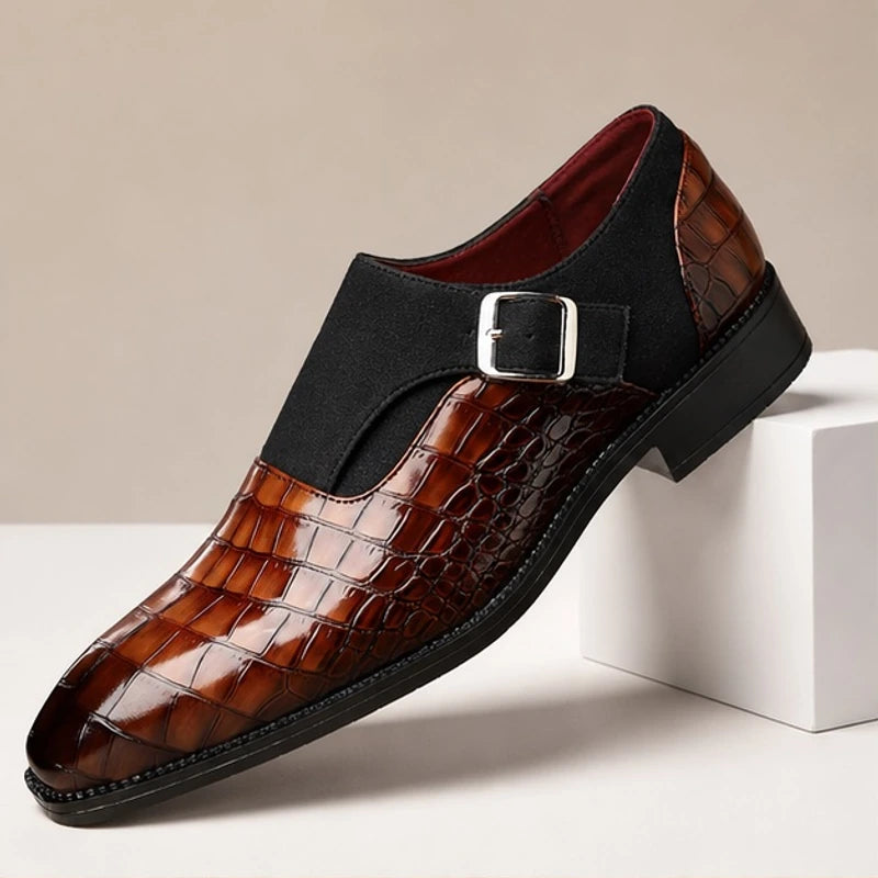 Paxton Croc-Embossed Leather Monk Strap Loafers - Brown - Men's Footwear > Monk Strap Loafers - Brondals - Image 1