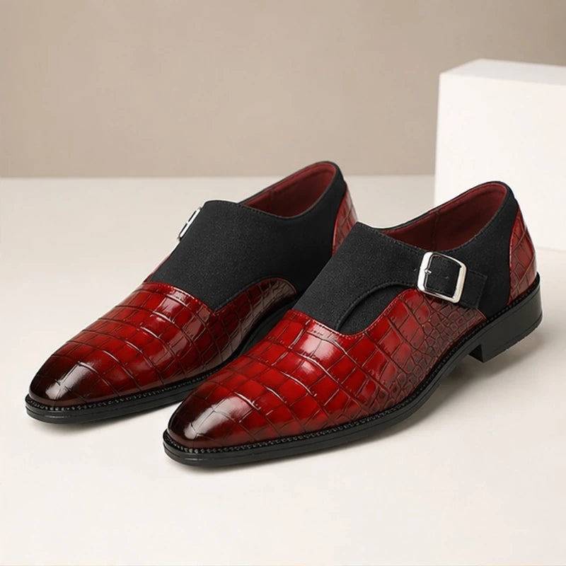 Paxton Croc-Embossed Leather Monk Strap Loafers - Burgundy - mens shoes - Brondals - Image 2