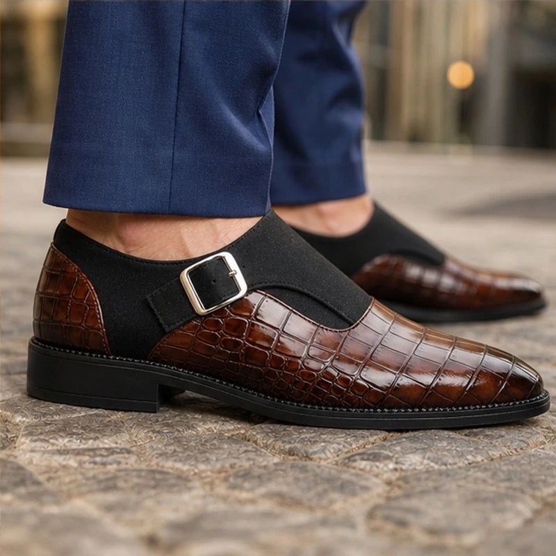 Paxton Croc-Embossed Leather Monk Strap Loafers - Brown - Men's Footwear > Monk Strap Loafers - Brondals - Image 4