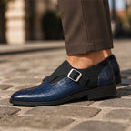 Paxton Croc-Embossed Leather Monk Strap Loafers - Navy - Men's Footwear > Monk Strap Loafers - Brondals - Image 4