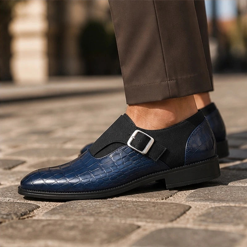 Paxton Croc-Embossed Leather Monk Strap Loafers - Navy - Men's Footwear > Monk Strap Loafers - Brondals - Image 4