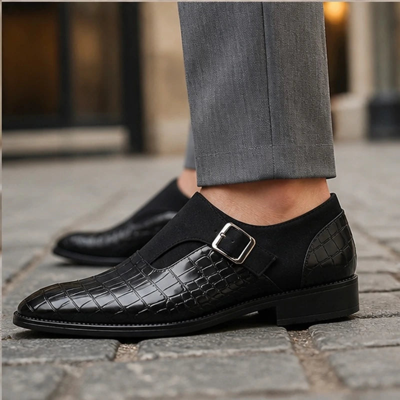 Paxton Croc-Embossed Leather Monk Strap Loafers - Black - Men's Footwear > Monk Strap Loafers - Brondals - Image 4