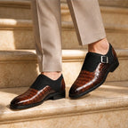 Paxton Croc-Embossed Leather Monk Strap Loafers - Brown - Shoes - Brondals - Image 3
