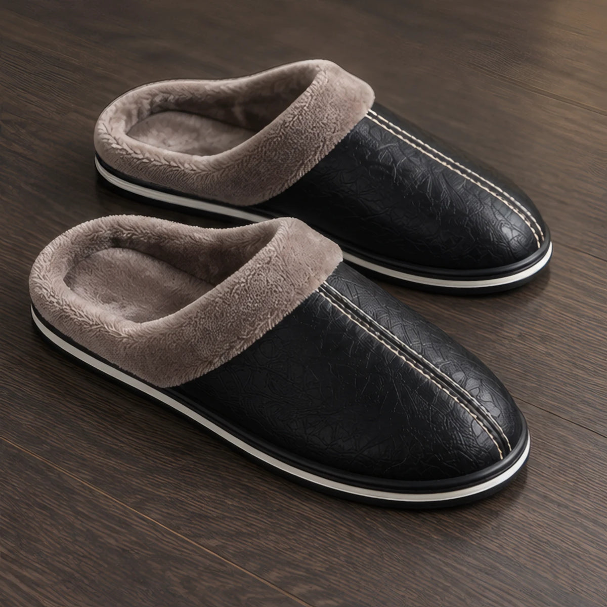 Peregrine Home Men's Leather Cushioned Slippers - Black - Shoes - Brondals - Image 3