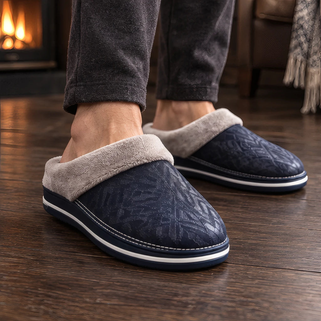 Peregrine Home Men's Leather Cushioned Slippers - Navy - Men's Footwear > Slippers > Closed-Toe House Slippers - Brondals - Image 1