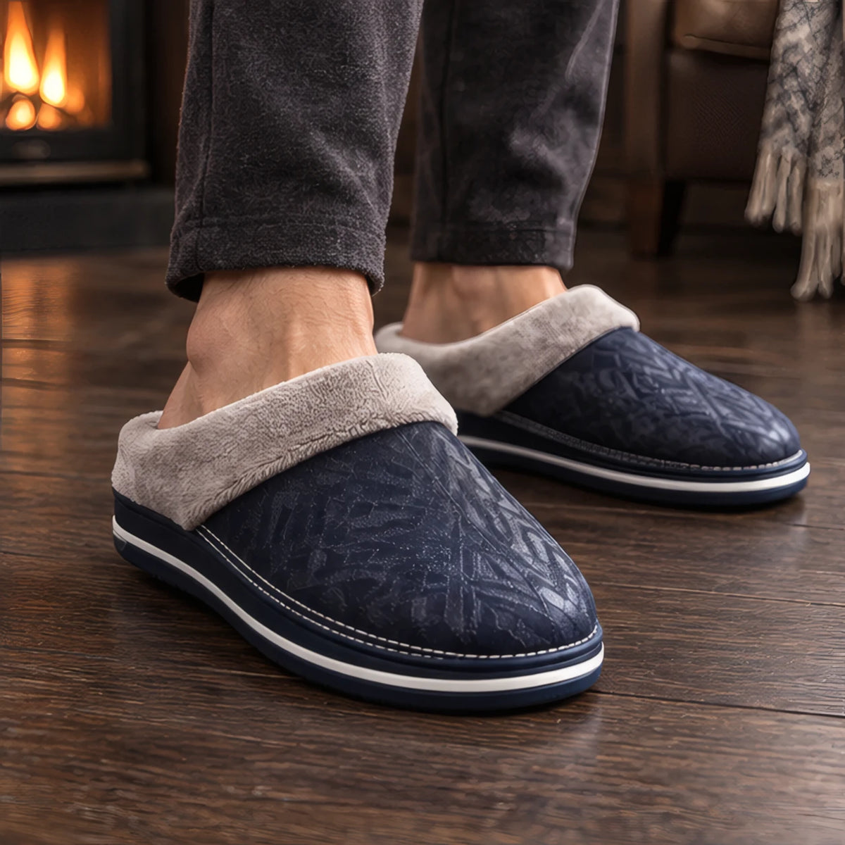 Peregrine Home Men's Leather Cushioned Slippers - Navy - Men's Footwear > Slippers > Closed-Toe House Slippers - Brondals - Image 1