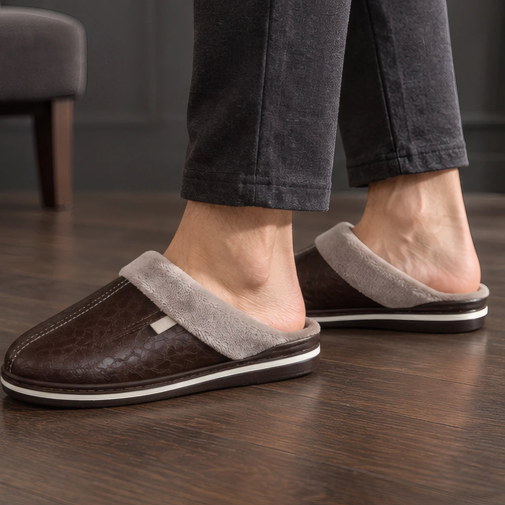 Peregrine Home Men's Leather Cushioned Slippers - Coffee - Men's Footwear > Slippers > Closed-Toe House Slippers - Brondals - Image 1