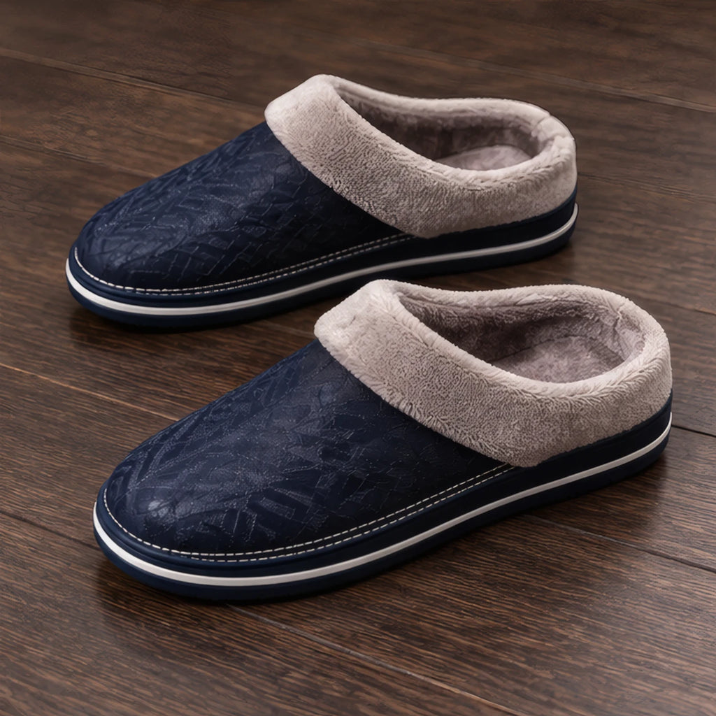 Peregrine Home Men's Leather Cushioned Slippers - Navy - Shoes - Brondals - Image 3