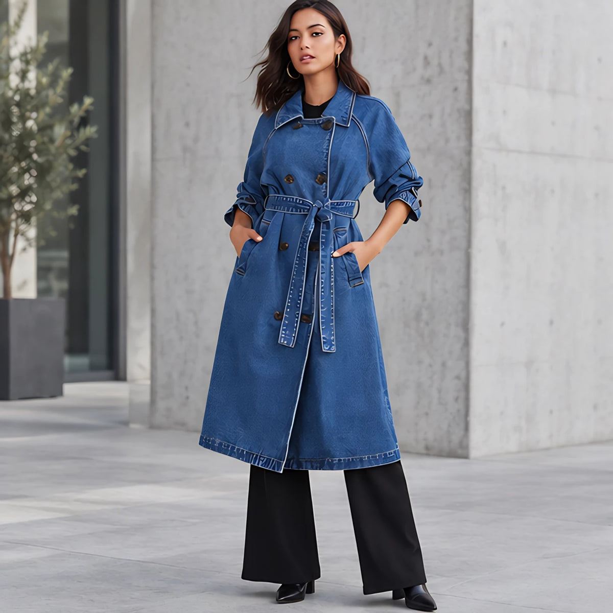 Pernille Women's Double-Breasted Denim Trench Coat - Blue - Women's Clothing > Outerwear > Trench Coats - Brondals - Image 1