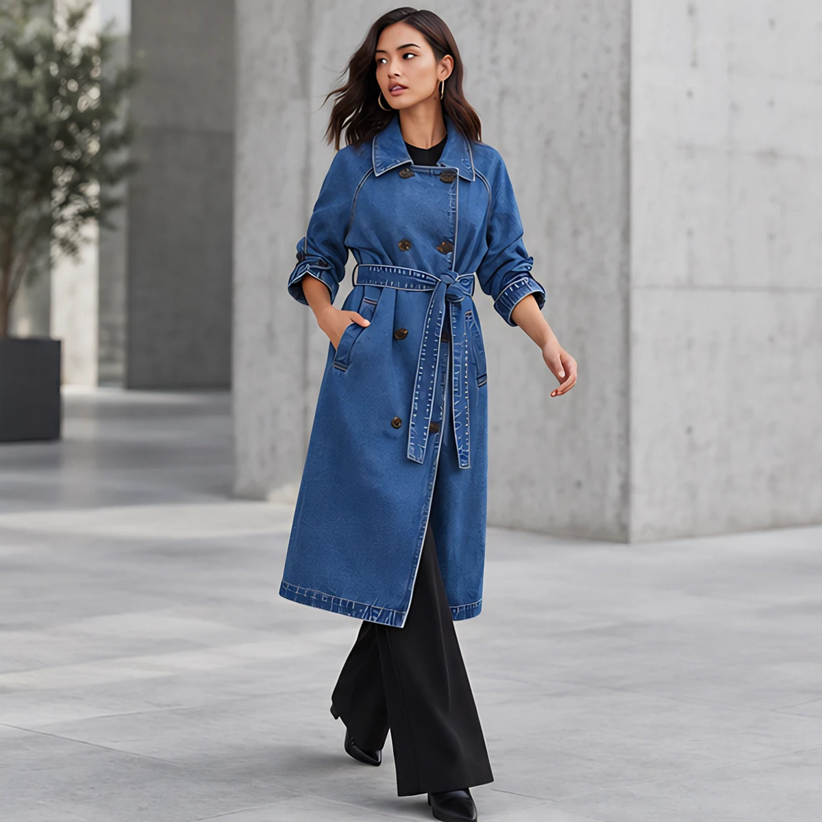 Pernille Women's Double-Breasted Denim Trench Coat - Blue - 23 sept - Brondals - Image 2