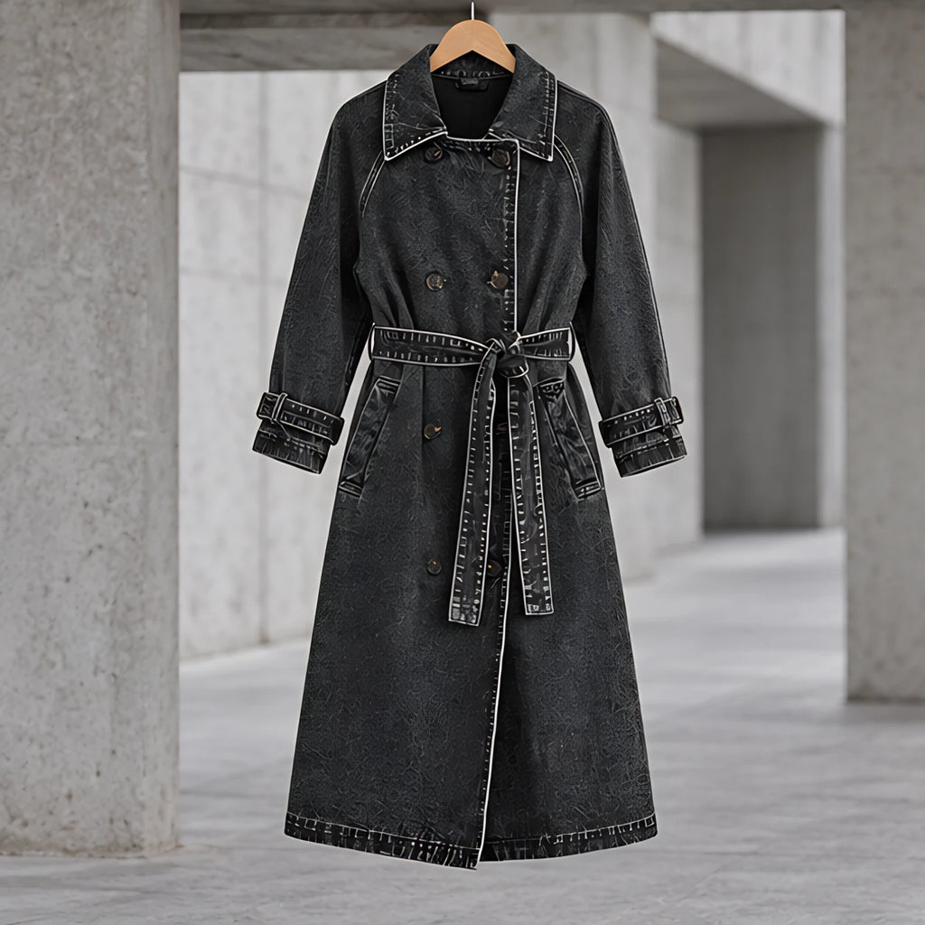 Pernille Women's Double-Breasted Denim Trench Coat - Black - ai-processed - Brondals - Image 3