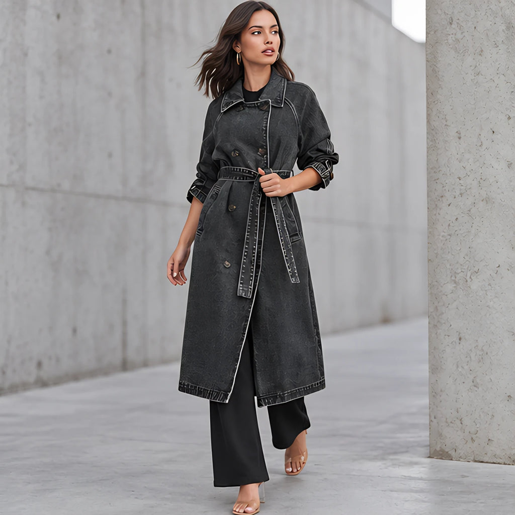 Pernille Women's Double-Breasted Denim Trench Coat - Black - 23 sept - Brondals - Image 2