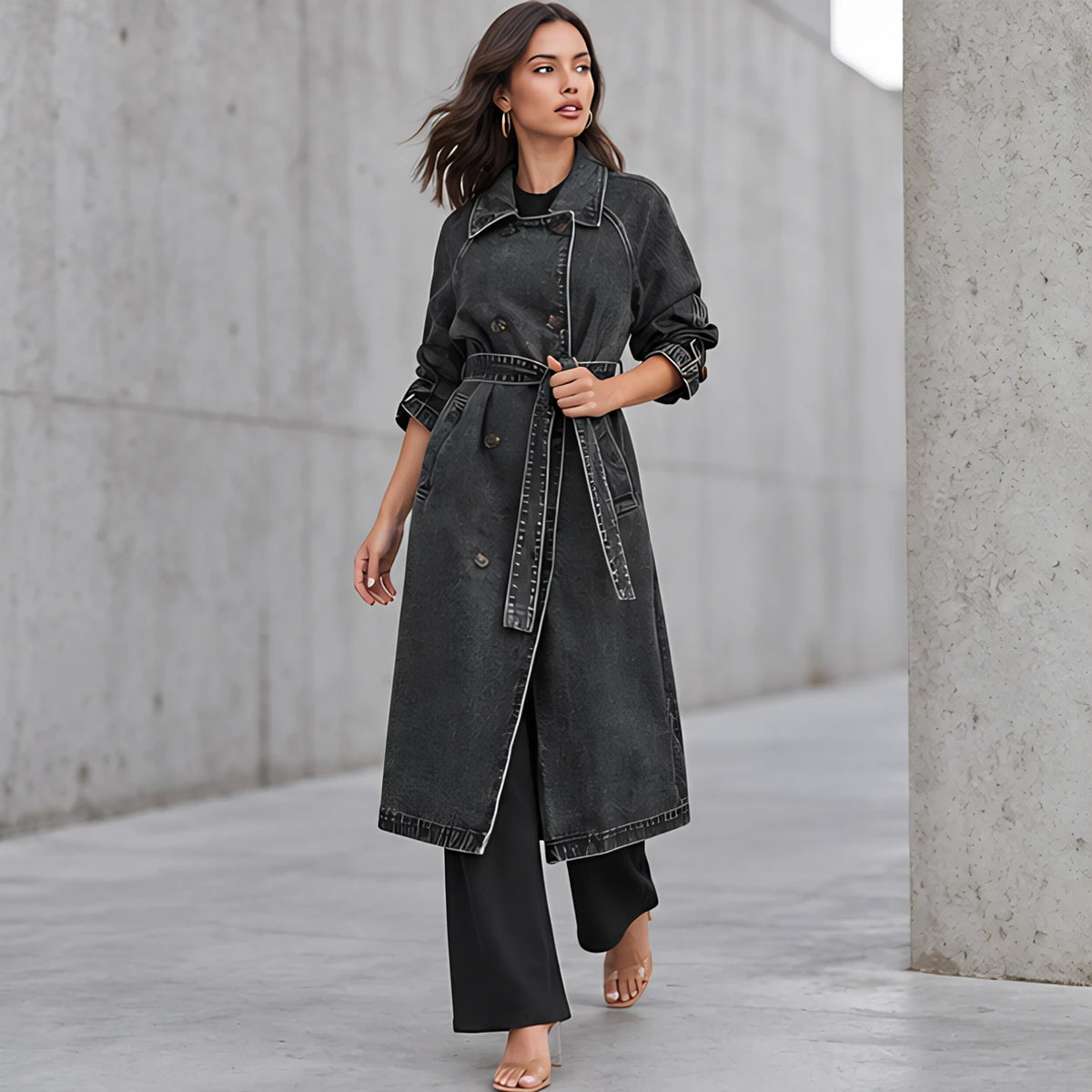 Pernille Women's Double-Breasted Denim Trench Coat - Black - 23 sept - Brondals - Image 2