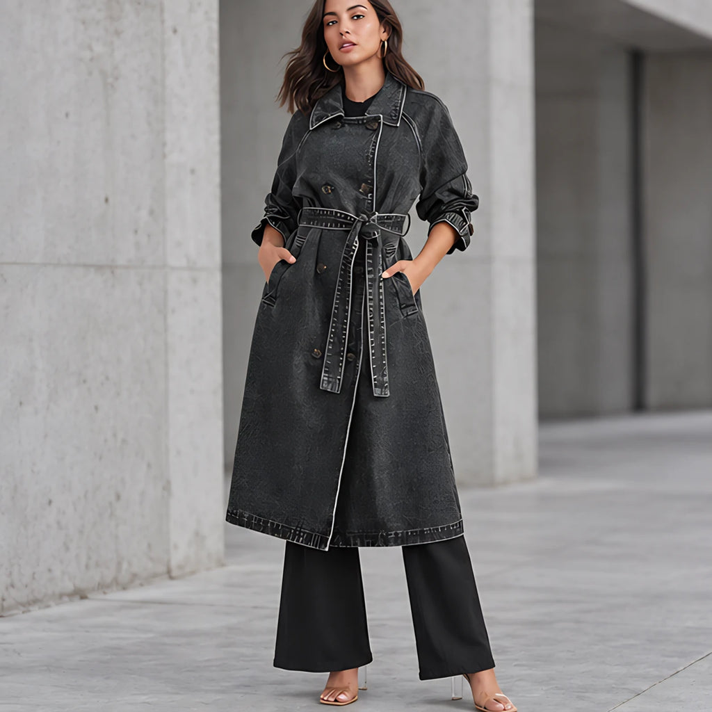 Pernille Women's Double-Breasted Denim Trench Coat - Black - Women's Clothing > Outerwear > Trench Coats - Brondals - Image 1