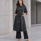 Pernille Women's Double-Breasted Denim Trench Coat - Black - Women's Clothing > Outerwear > Trench Coats - Brondals - Image 1