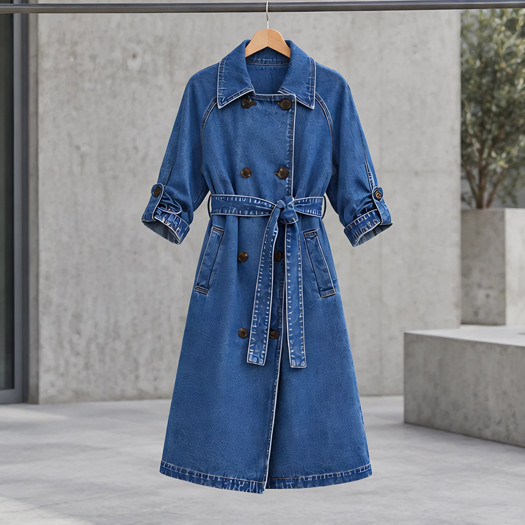 Pernille Women's Double-Breasted Denim Trench Coat - Blue - ai-processed - Brondals - Image 3
