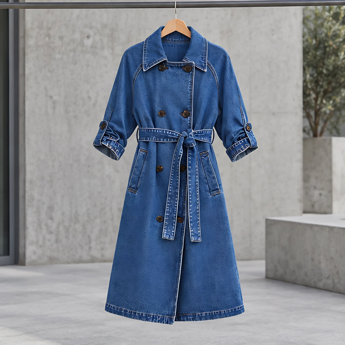 Pernille Women's Double-Breasted Denim Trench Coat - Blue - ai-processed - Brondals - Image 3
