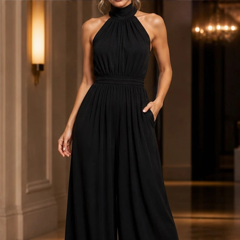 Perrine Pocketed Halter Wide-Leg Jumpsuit - Black - Women's Jumpsuit - Brondals - Image 3