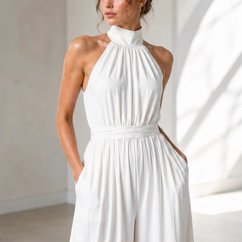 Perrine Pocketed Halter Wide-Leg Jumpsuit - White - Women's - Brondals - Image 2