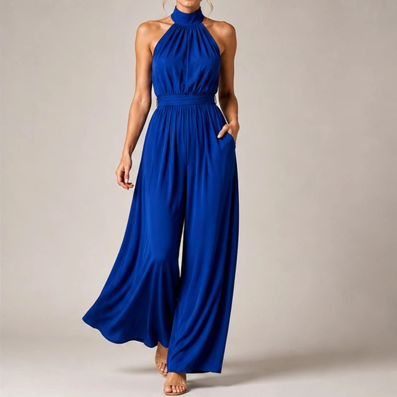 Perrine Pocketed Halter Wide-Leg Jumpsuit - Blue - Women's - Brondals - Image 2