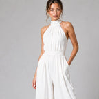 Perrine Pocketed Halter Wide-Leg Jumpsuit - White - Women's Clothing > Jumpsuits > Halter Wide-Leg Jumpsuits - Brondals - Image 1